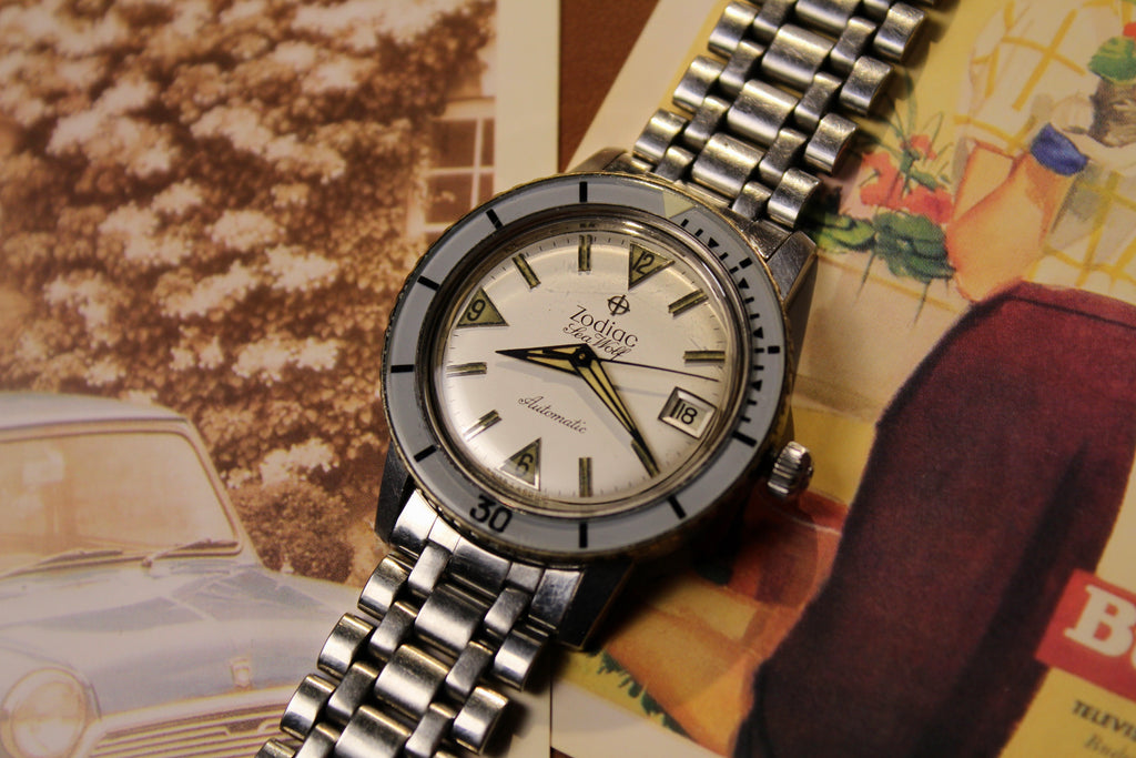 Zodiac Sea Wolf 1750B, Ref. 722-946, White Dial / Baby Blue & Black Bezel